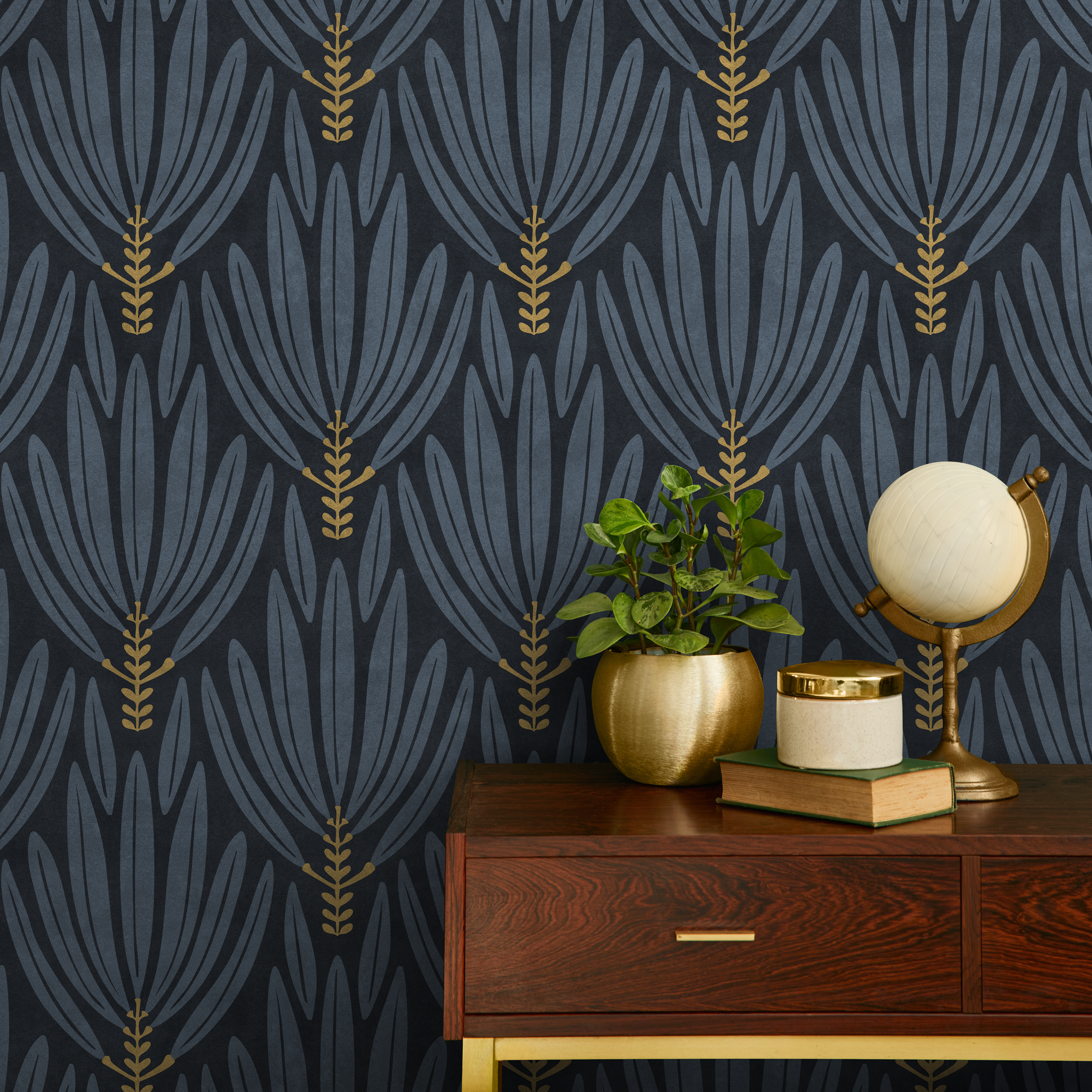 Blue Art Deco Wallpaper