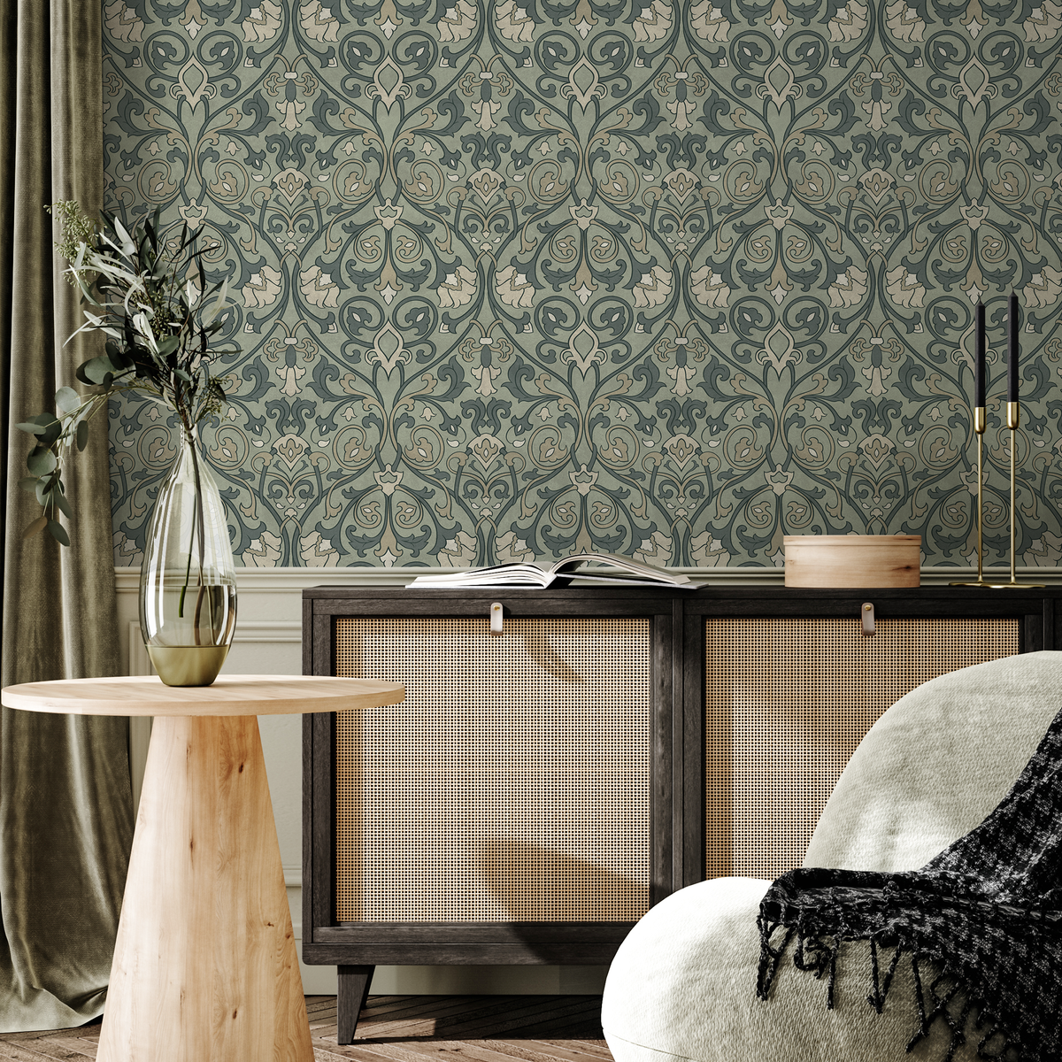 Green Damask Wallpaper