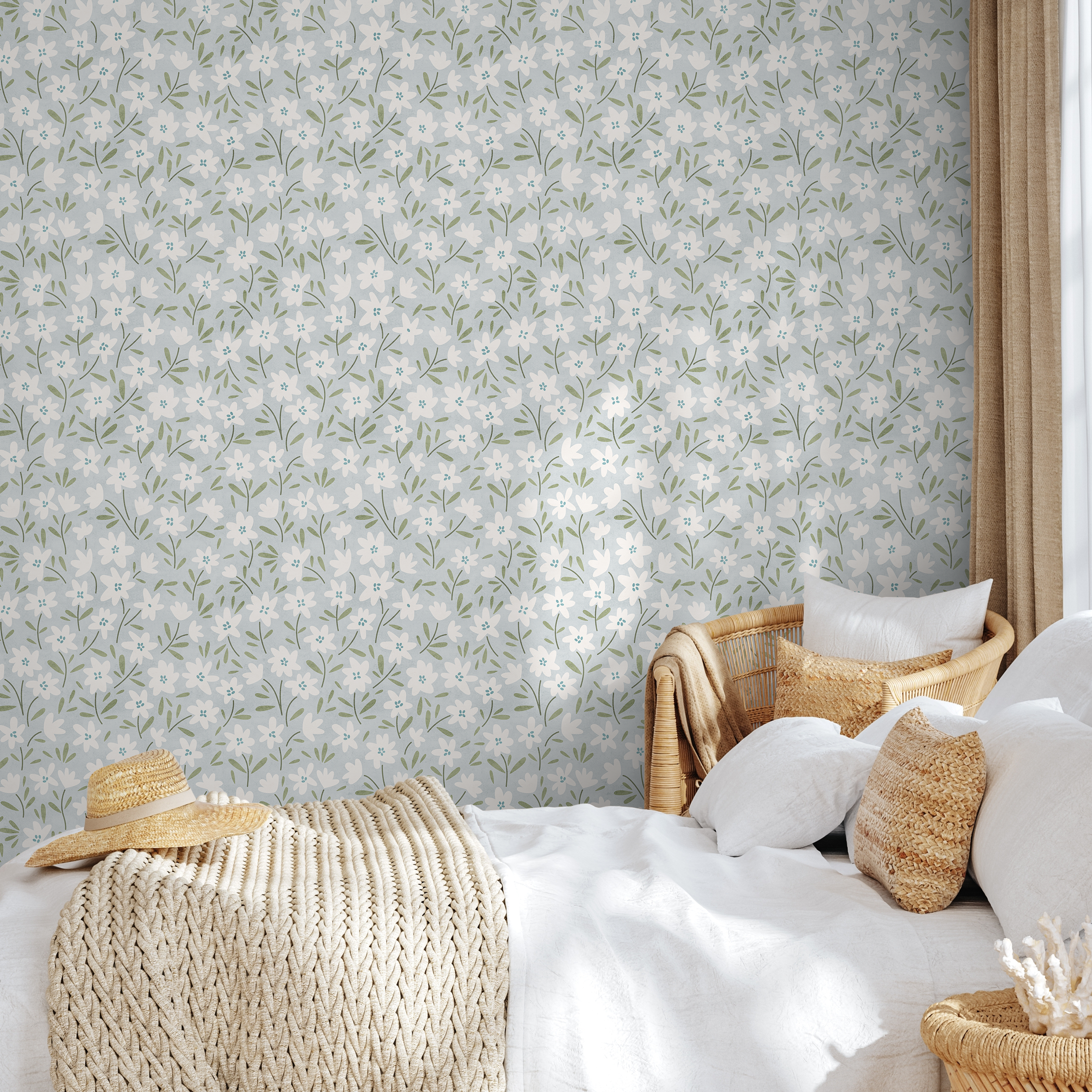 Blue White Floral Wallpaper