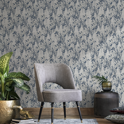 Vintage Blue Floral Wallpaper
