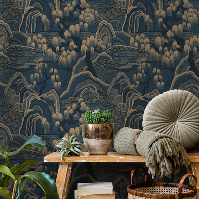 Navy Blue Japanese Wallpaper