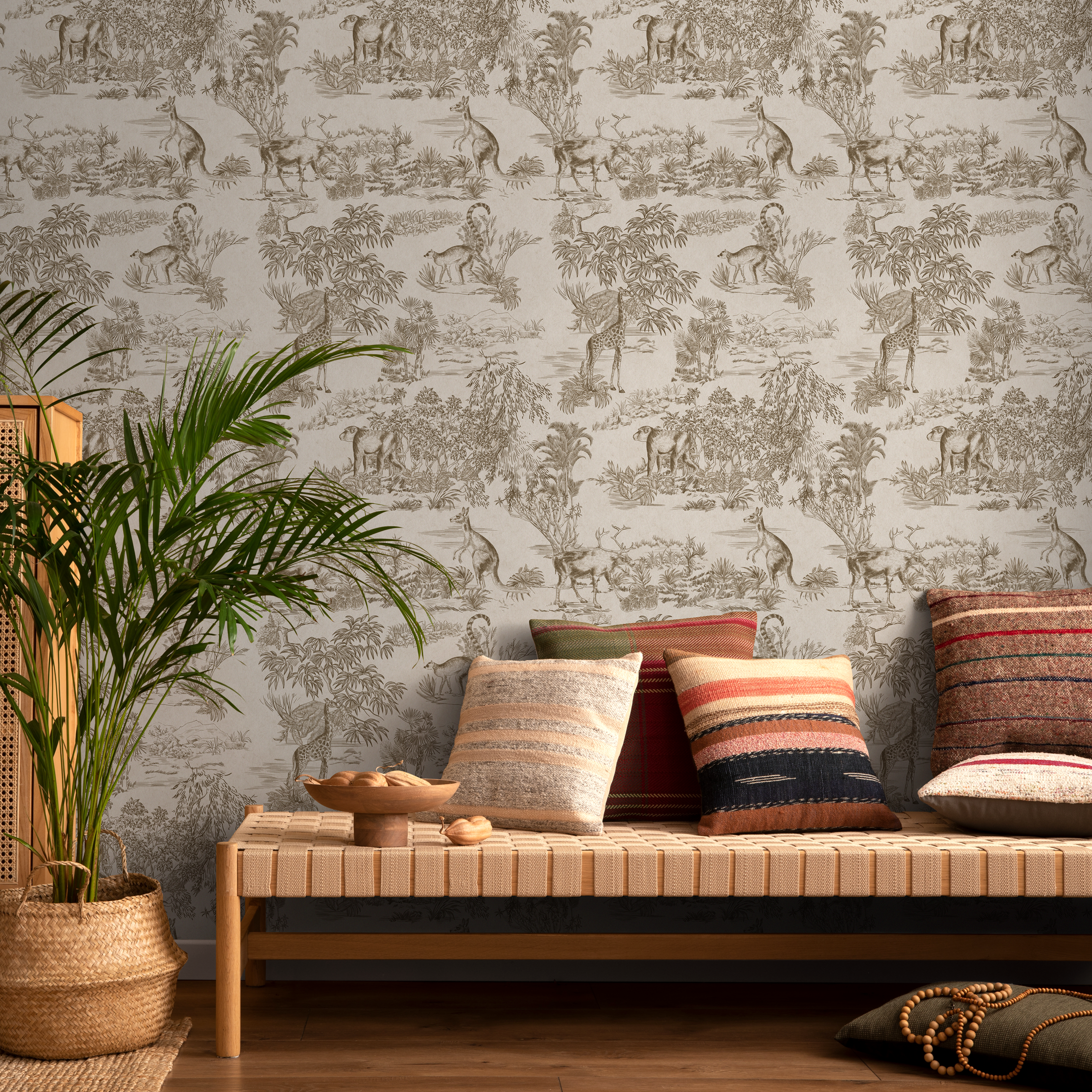 Brown Toile Wallpaper