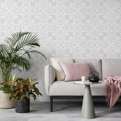 White Damask Peel And Stick Wallpaper
