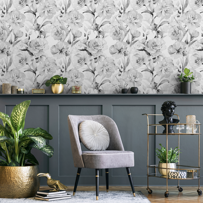 White Grey Floral Wallpaper