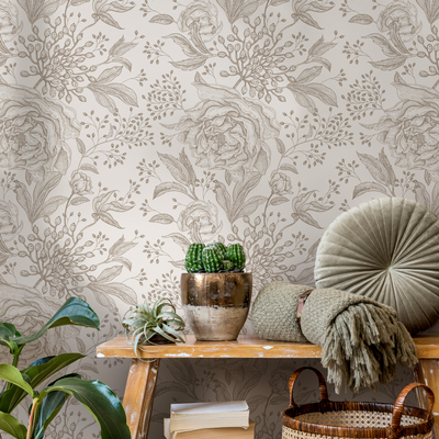 Taupe Floral Peel And Stick Wallpaper