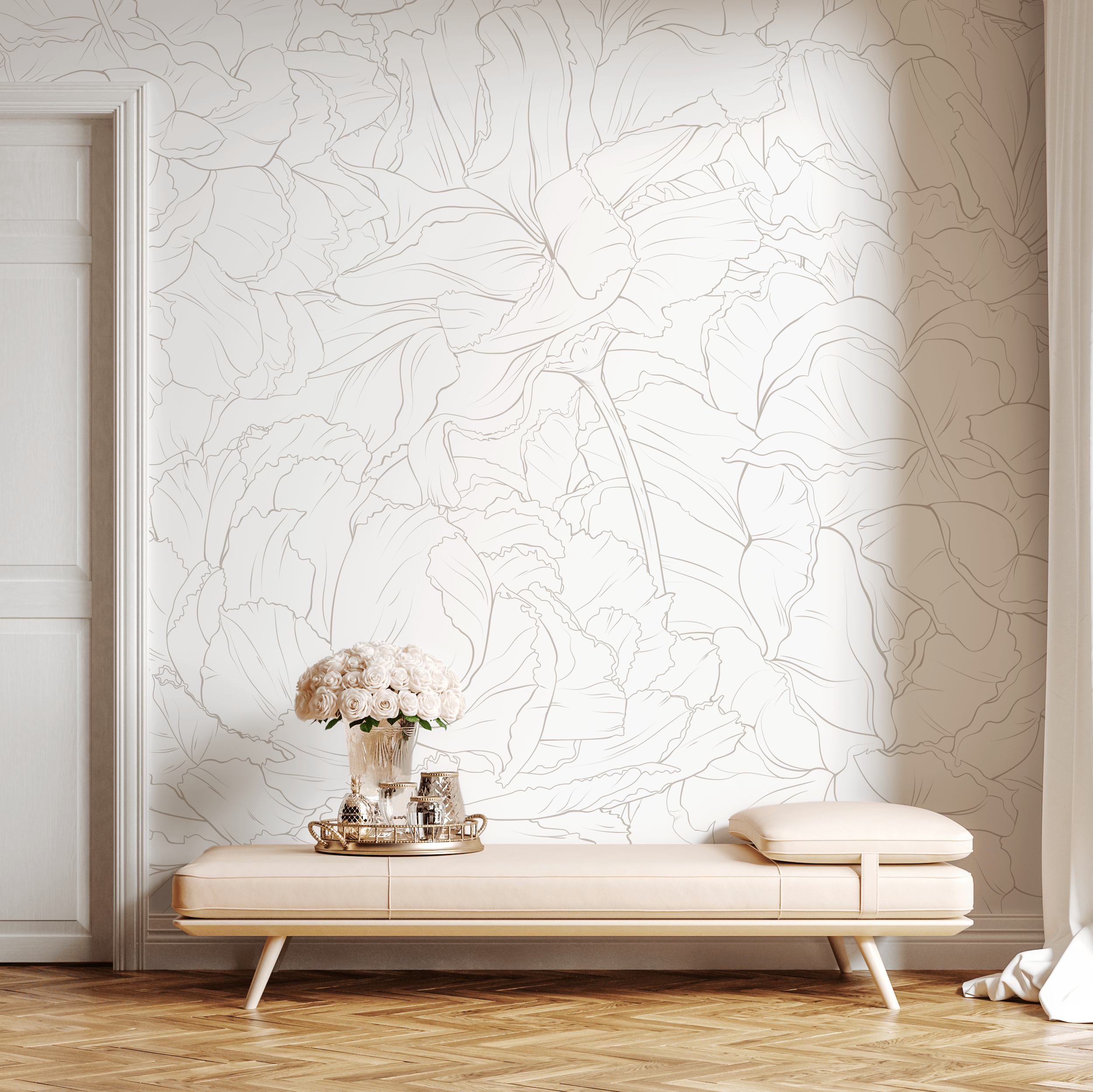 White Floral Wallpaper Peel And Stick