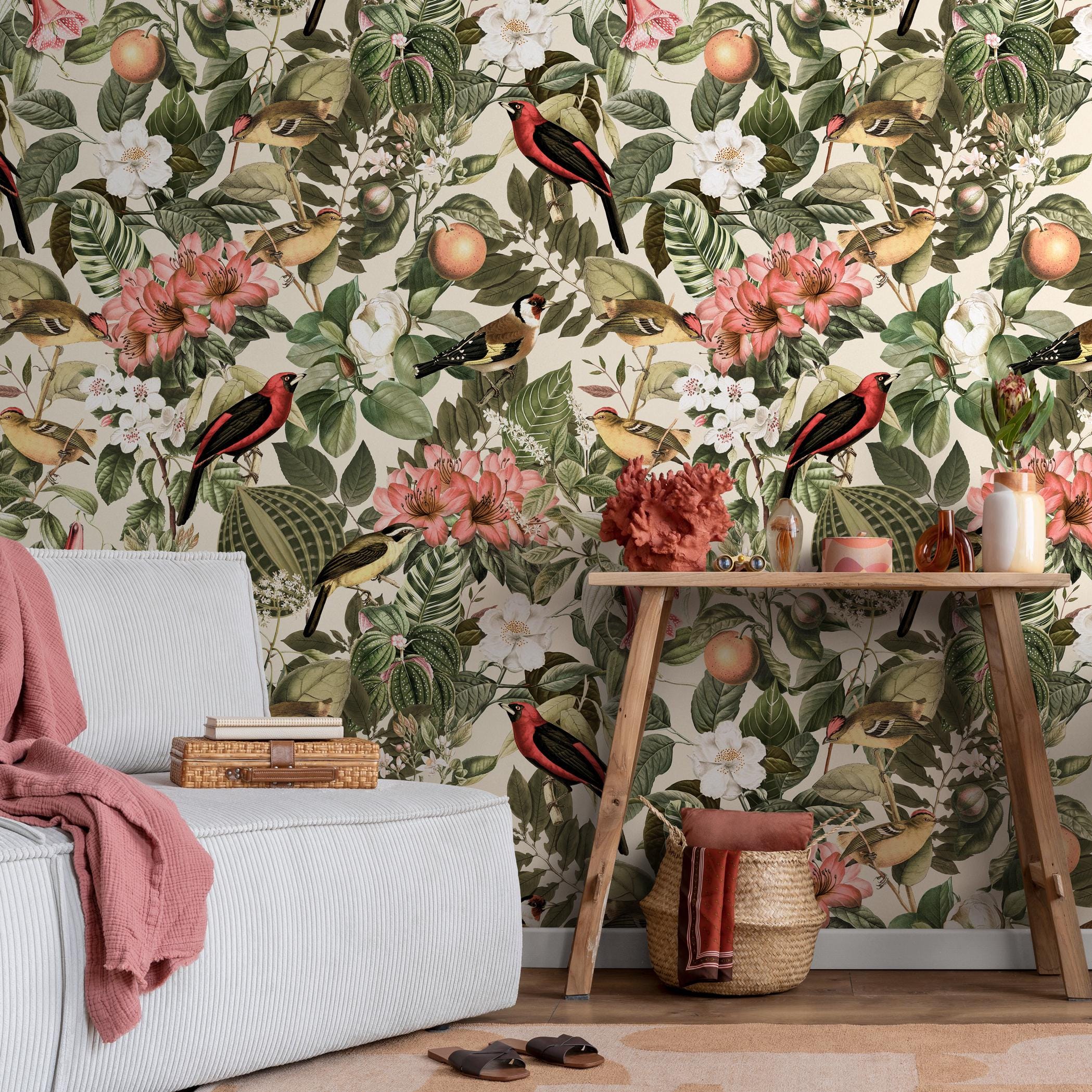 Floral peel and stick wallpaper