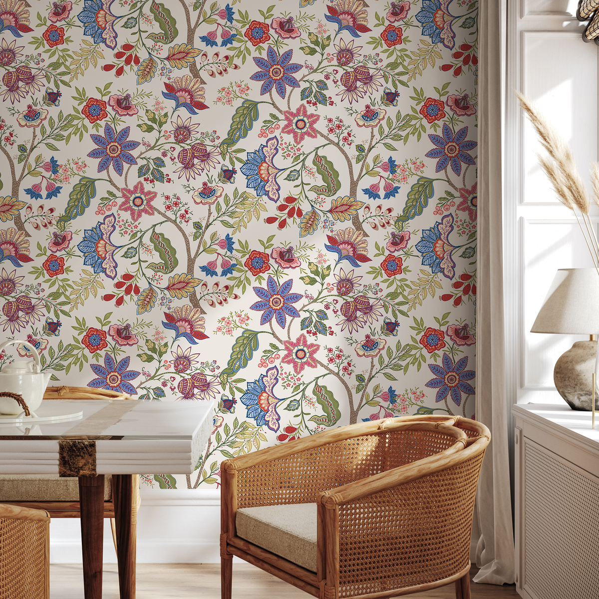 Dining Room With Floral Wallpaper