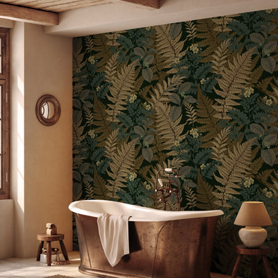 Dark Green Bathroom Wallpaper