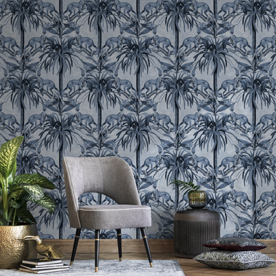 Navy Blue Palm Wallpaper