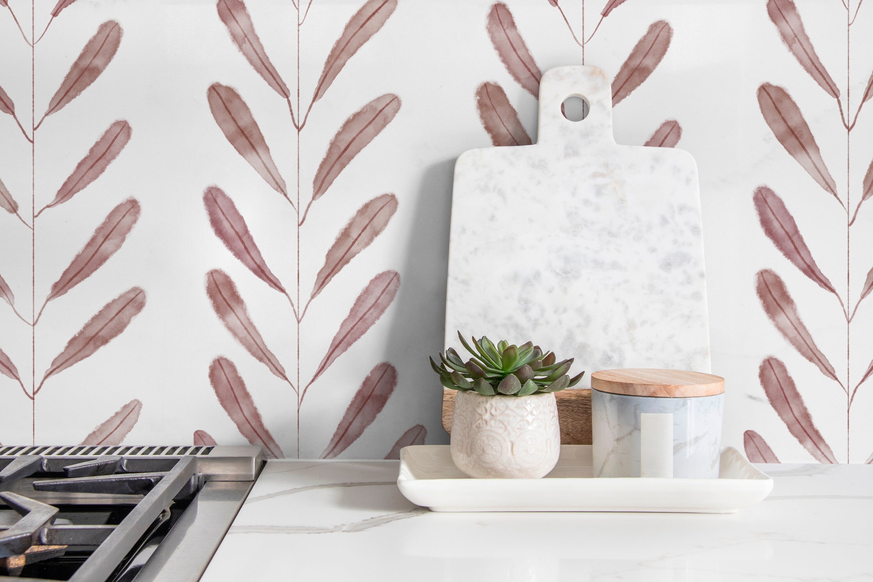 Dusty Pink Leaf Peel and Stick Wallpaper