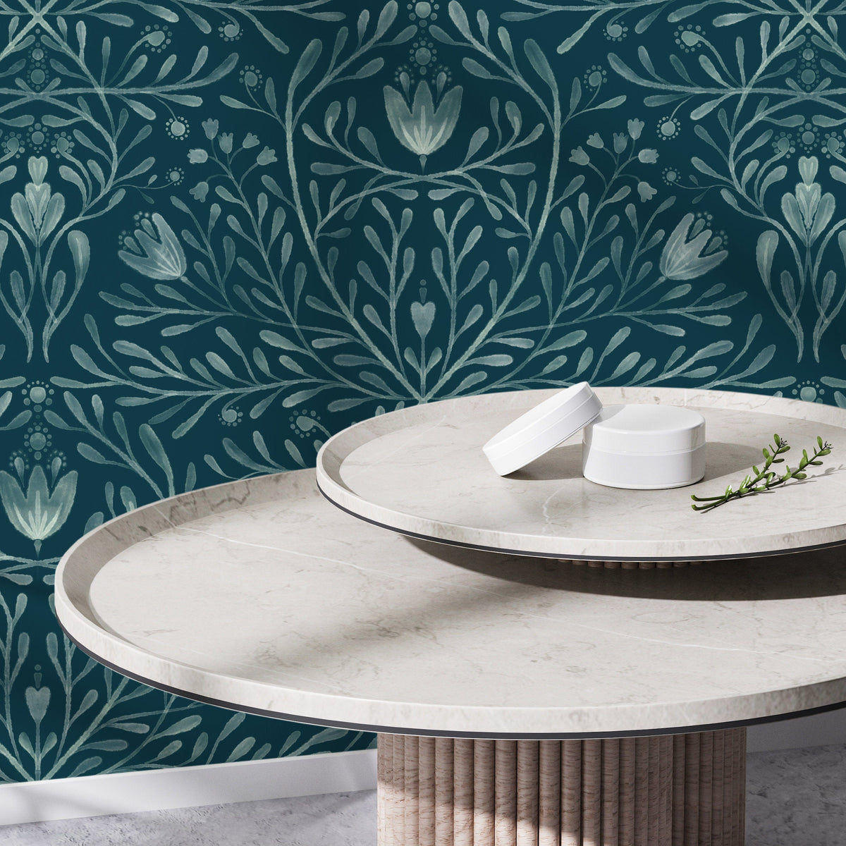 Teal Damask Wallpaper
