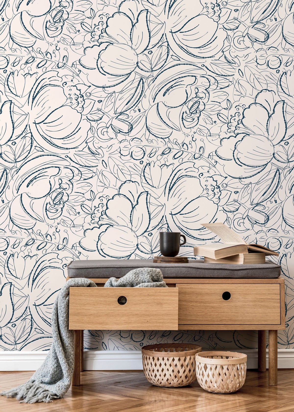 Navy Boho Wallpaper