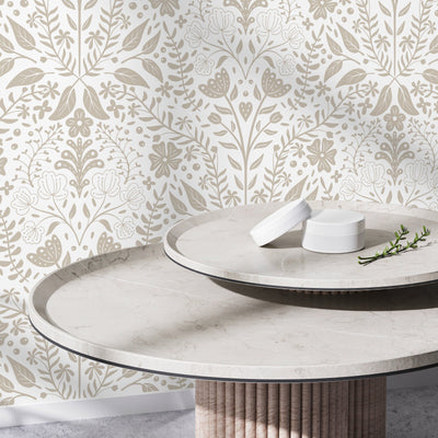 Beige Damask Peel and Stick Wallpaper