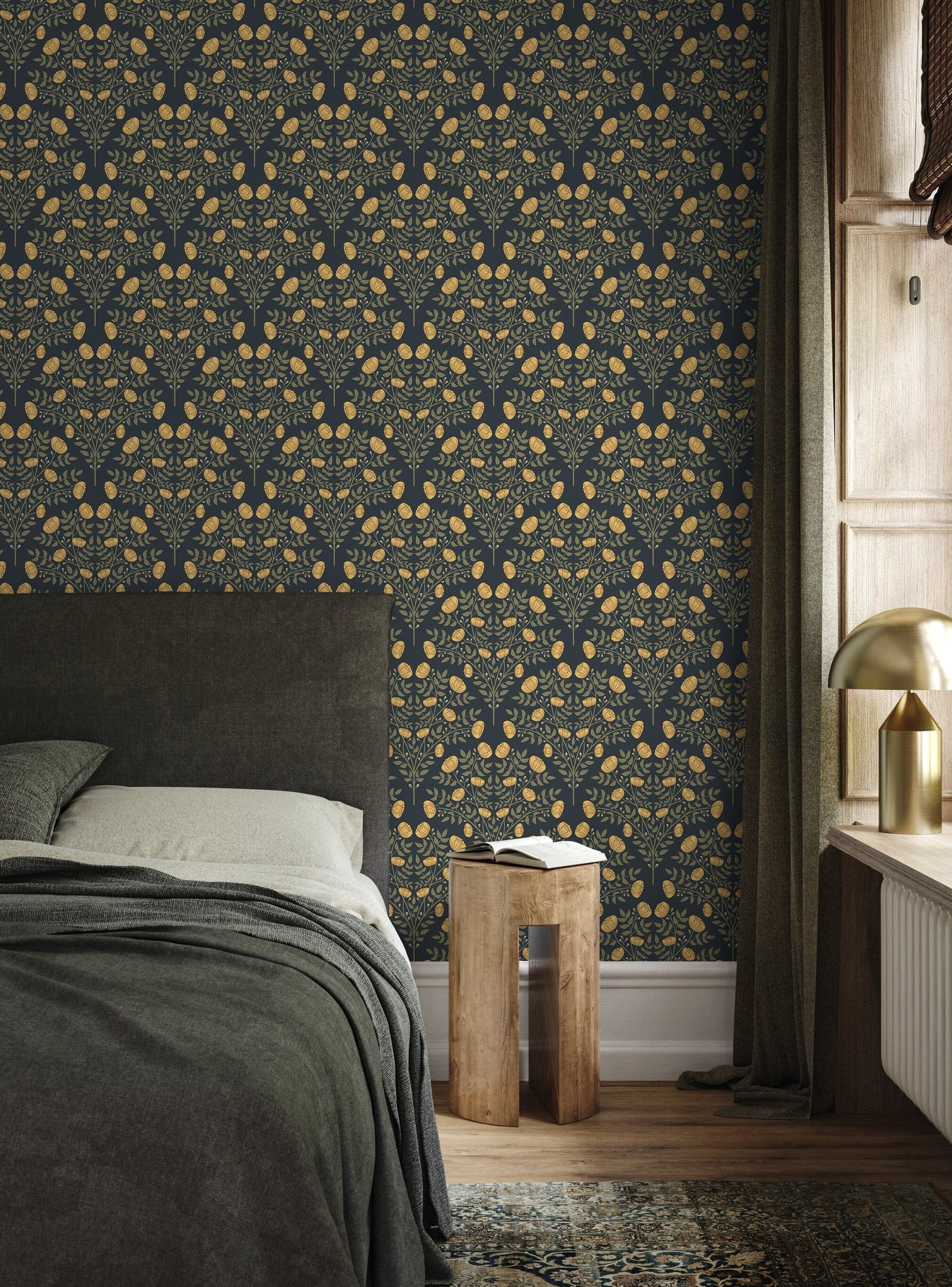 Navy Blue Damask Wallpaper