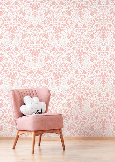 Pink and White Damask Wallpaper