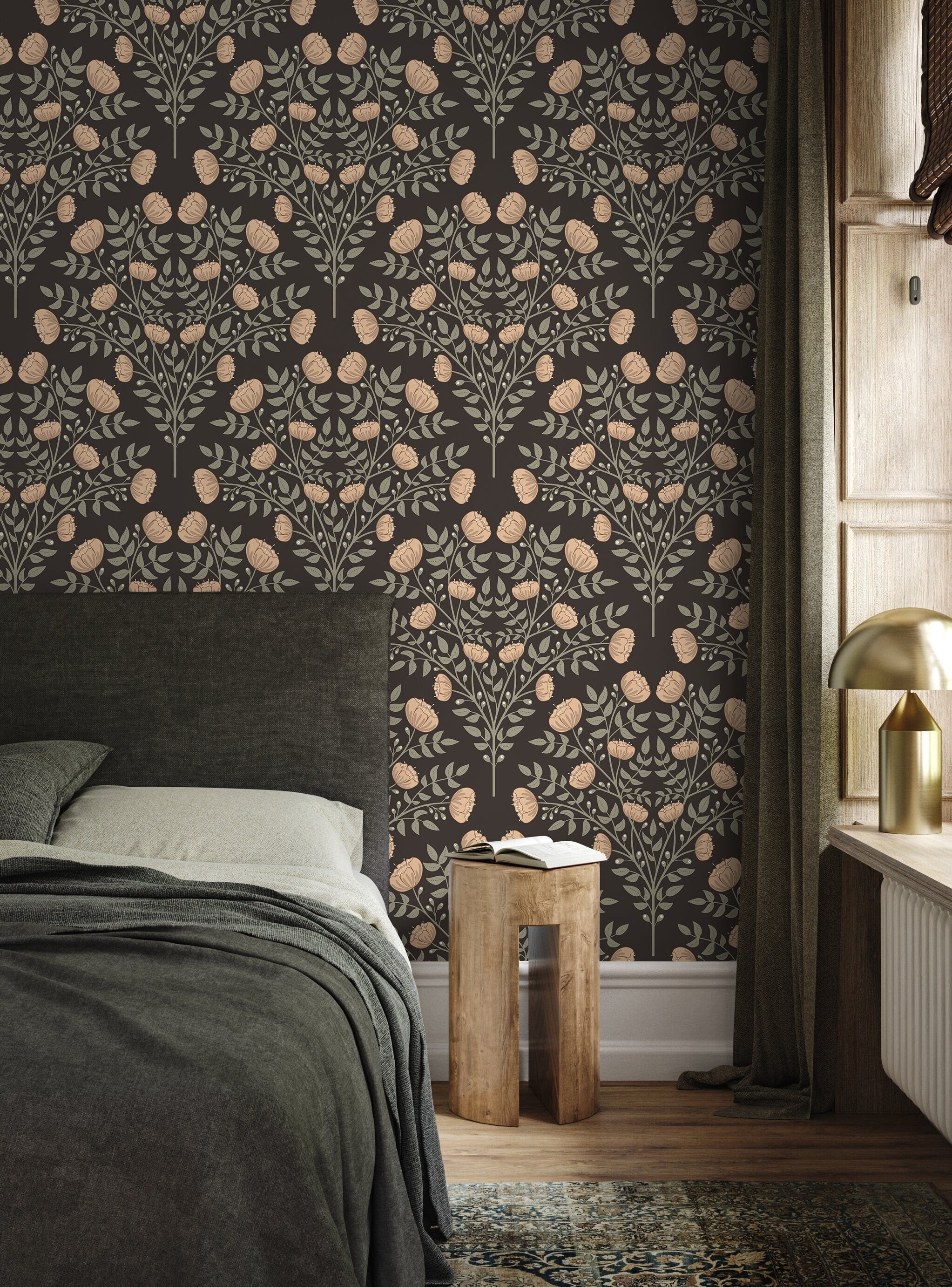Brown Damask Peel and Stick Wallpaper