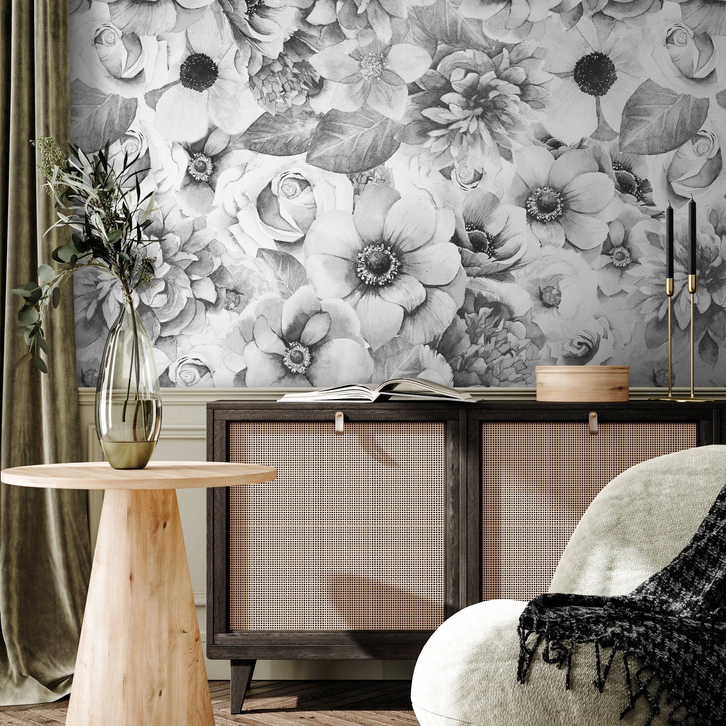 Grey Wallpaper Floral