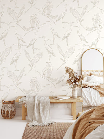 Beige Bird Peel and Stick Wallpaper