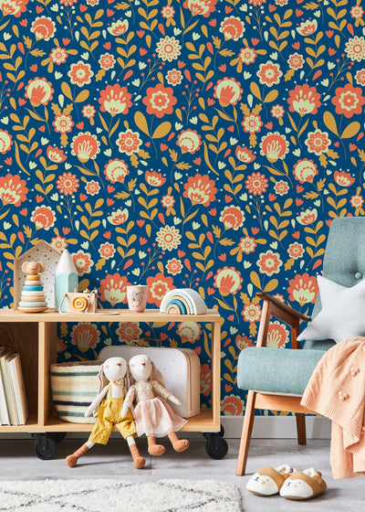 Blue and Yellow Retro Wallpaper
