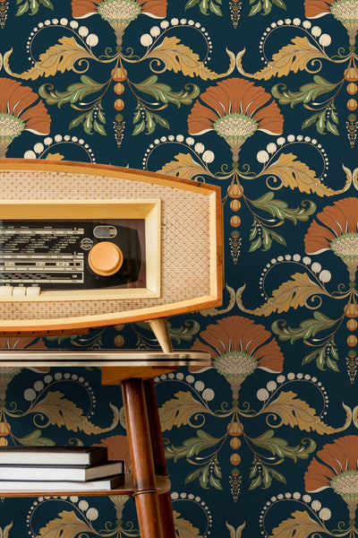 Blue and Gold Retro Wallpaper