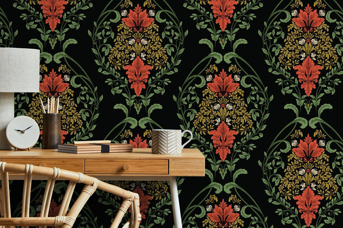 Red And Black Damask Wallpaper