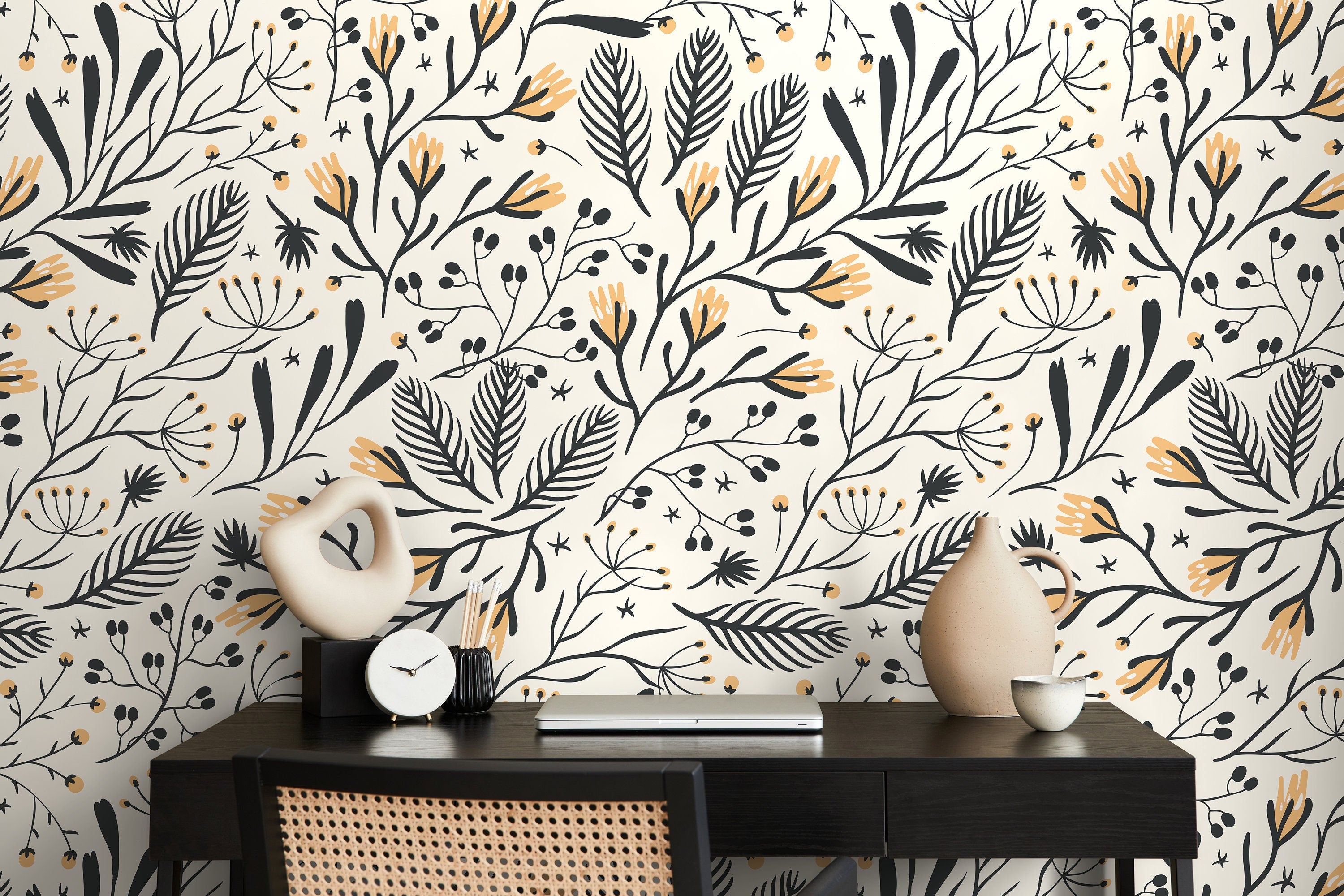 Cream Leaf Peel and Stick Wallpaper