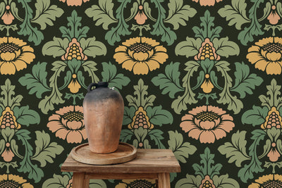 Black and Yellow Damask Wallpaper