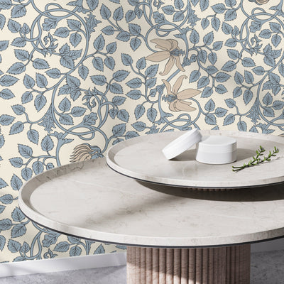 Pastel Blue Floral Wallpaper