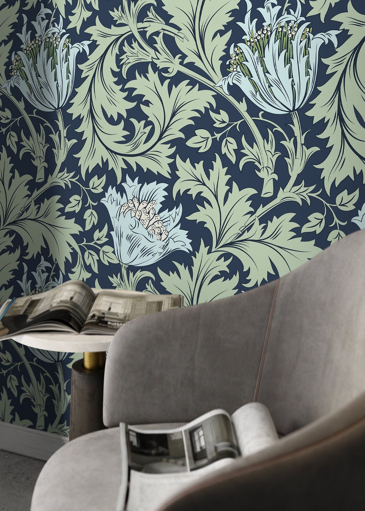 Navy Vintage Wallpaper