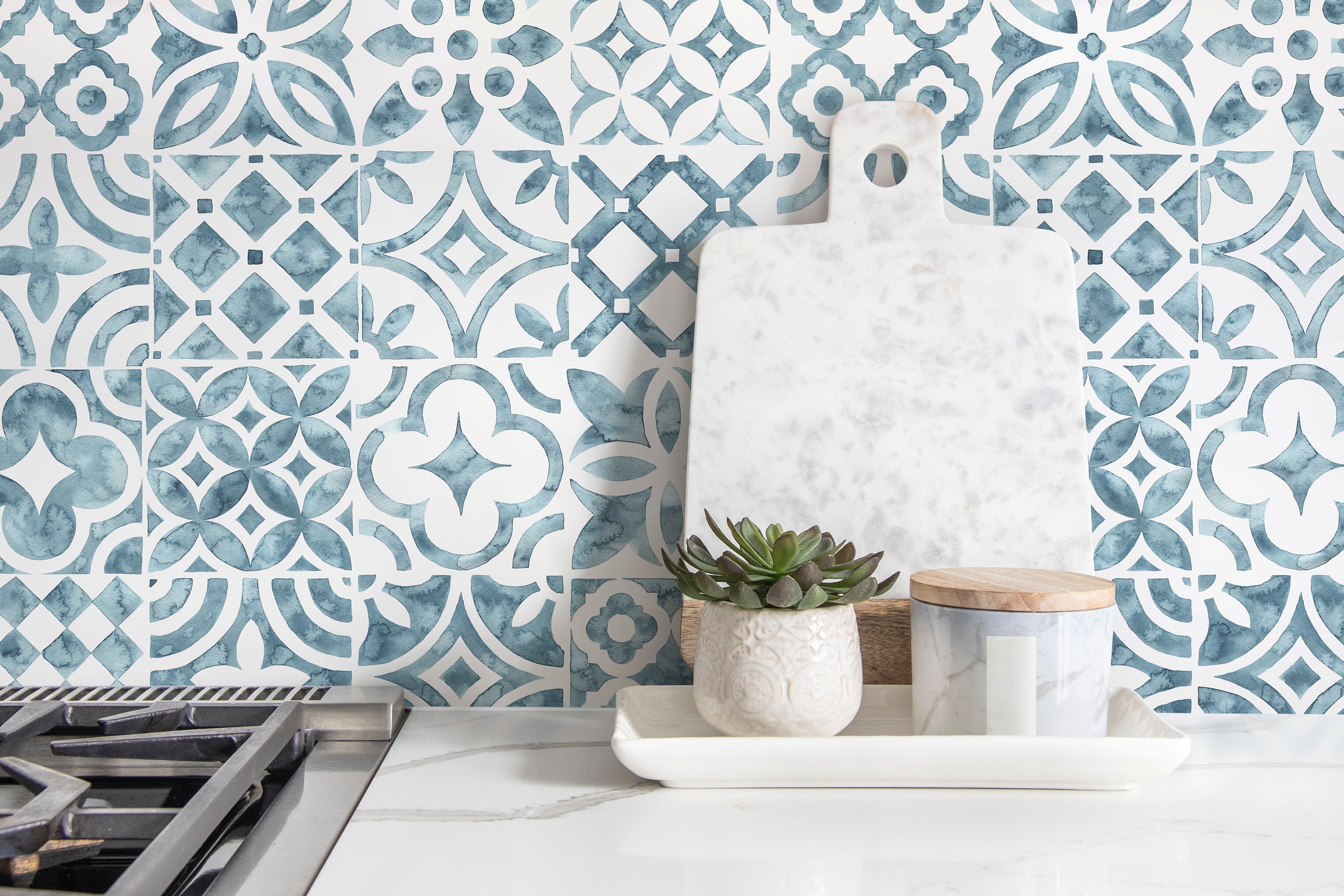 Blue and White Moroccan Wallpaper