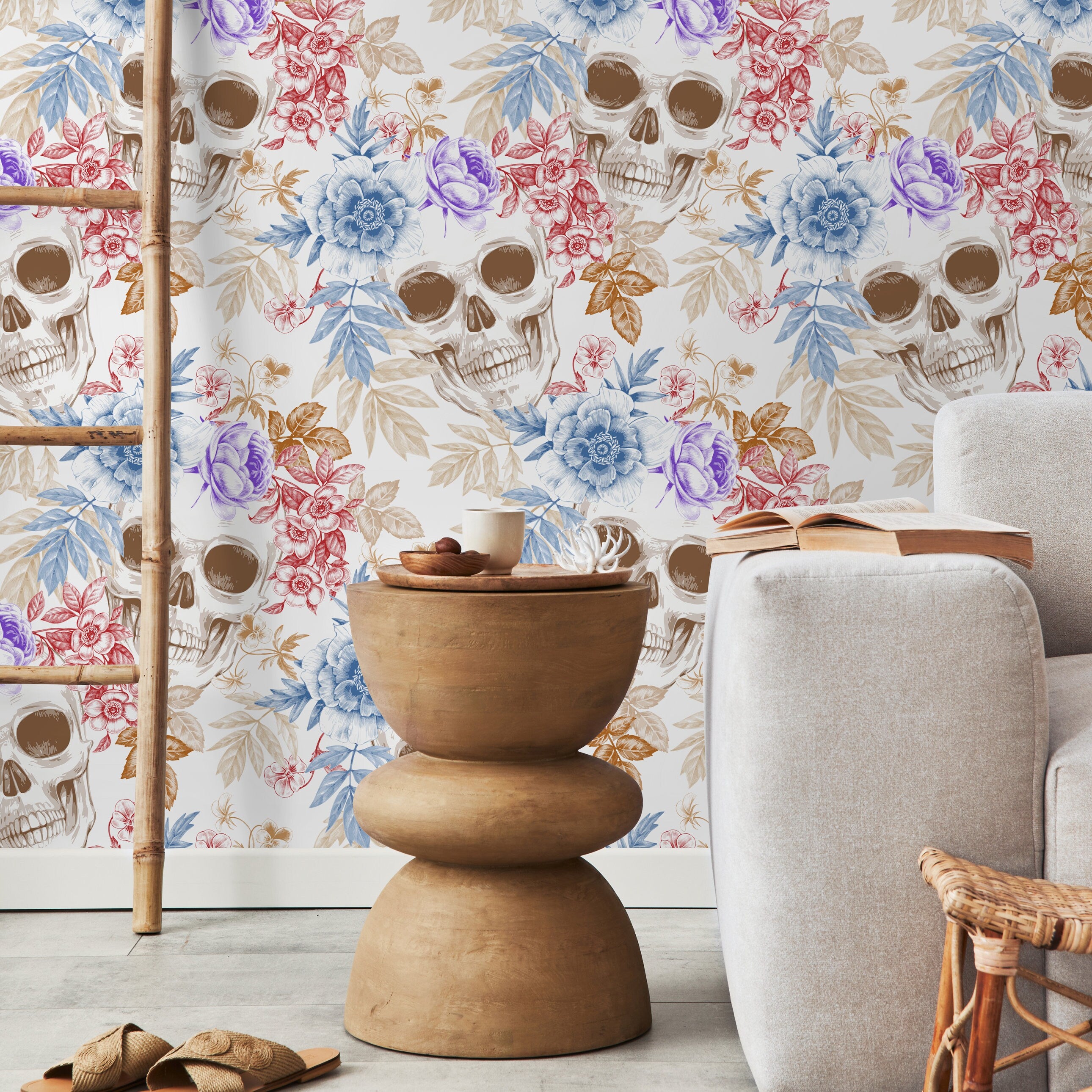 Skull Floral Wallpaper