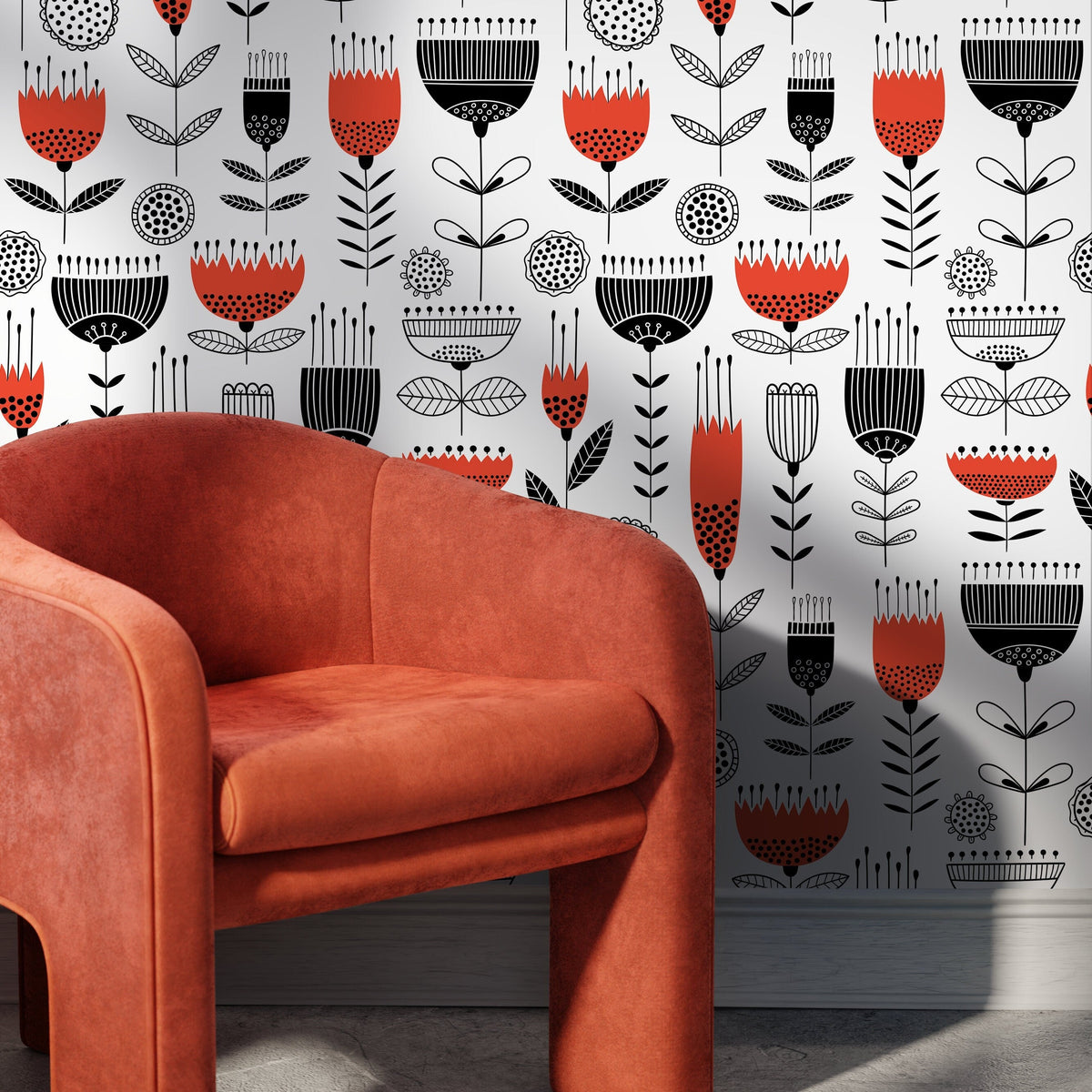 Red Scandinavian Wallpaper