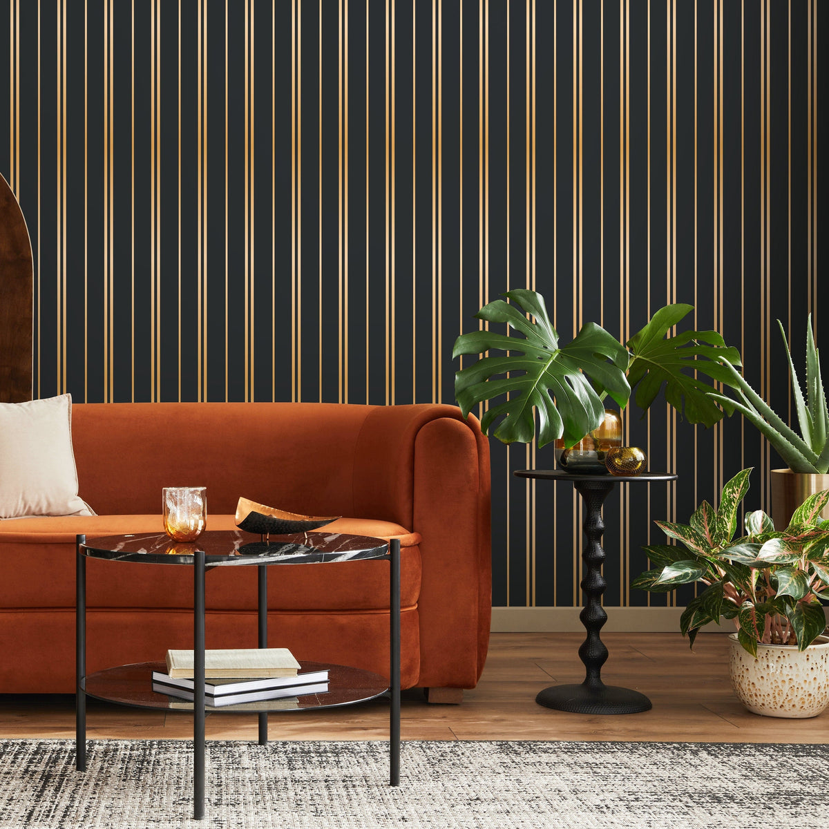 Gold Pinstripe Wallpaper