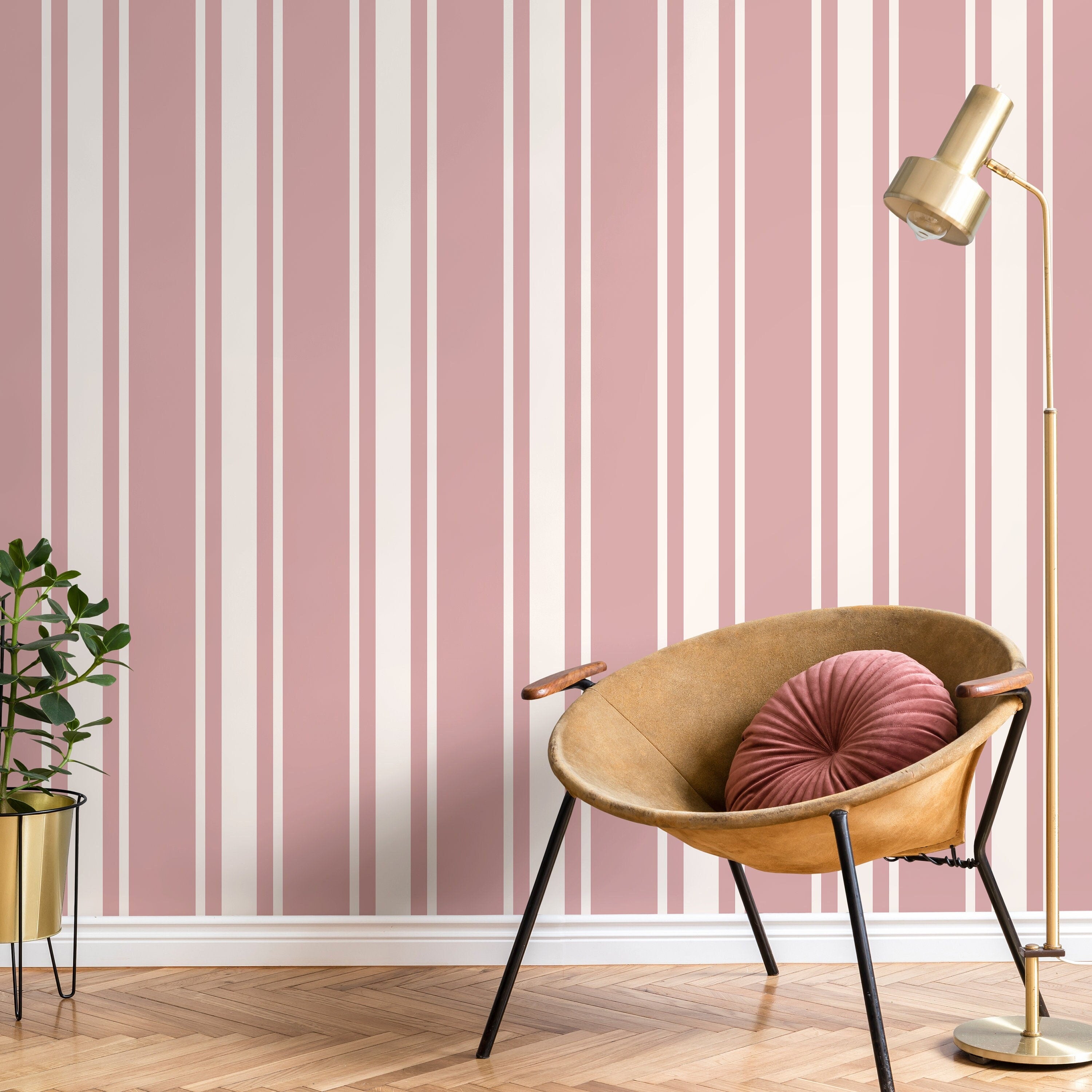 Pink and White Striped Wallpaper