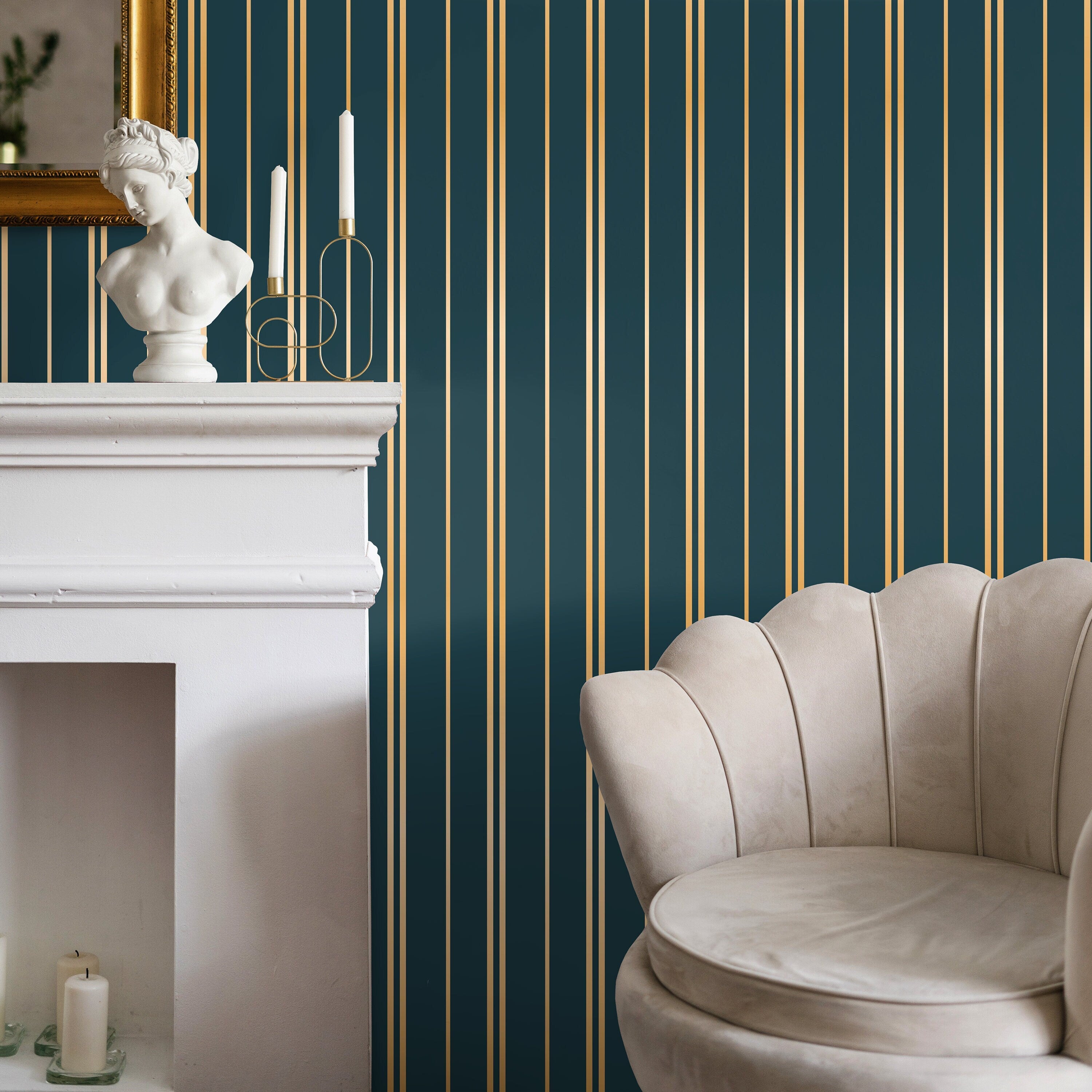 Green and Gold Striped Wallpaper