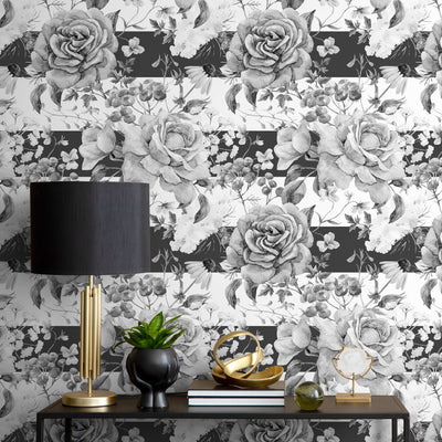 Peel And Stick Black And White Floral Wallpaper