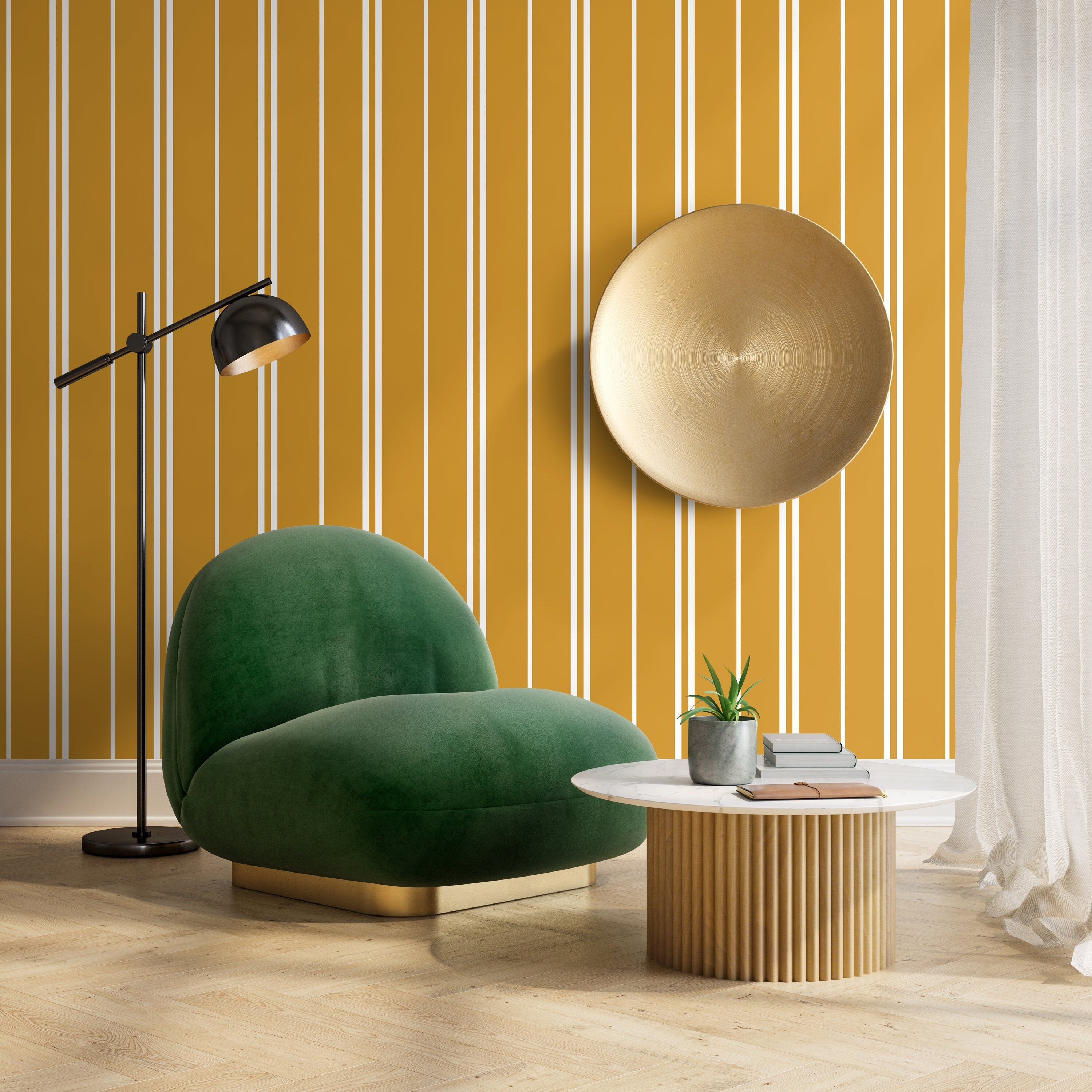 Yellow Vertical Stripe Wallpaper