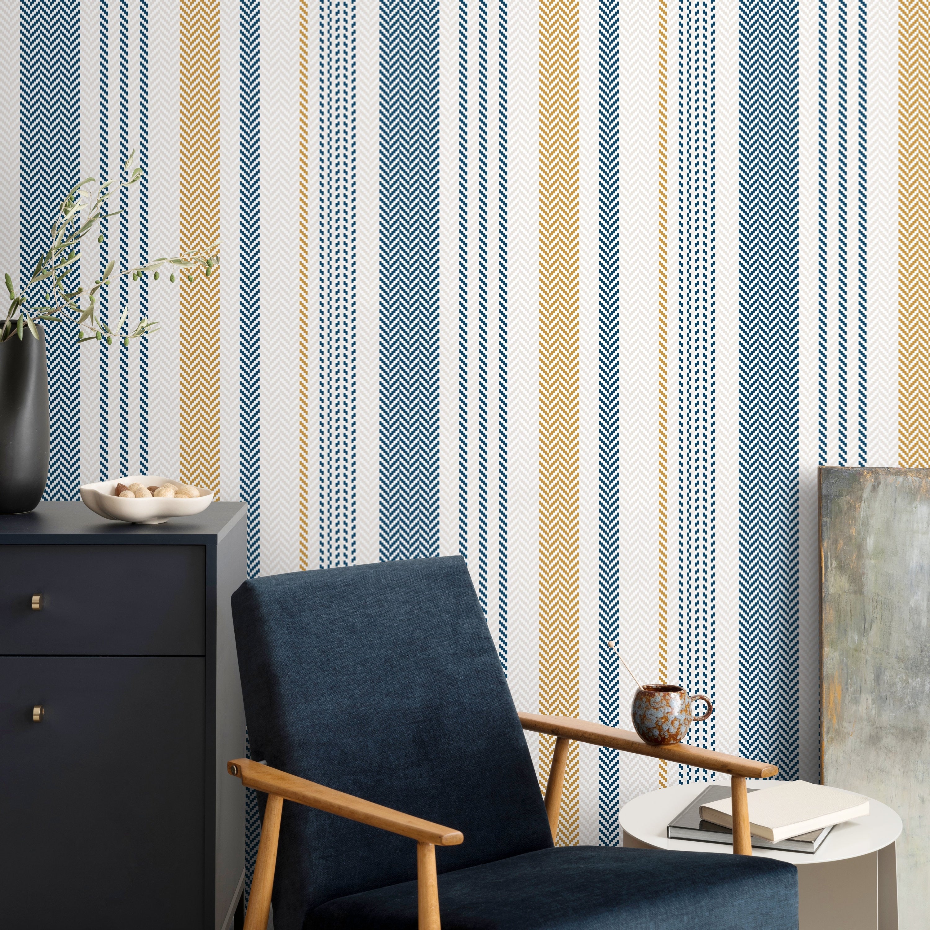 Navy Herringbone Wallpaper