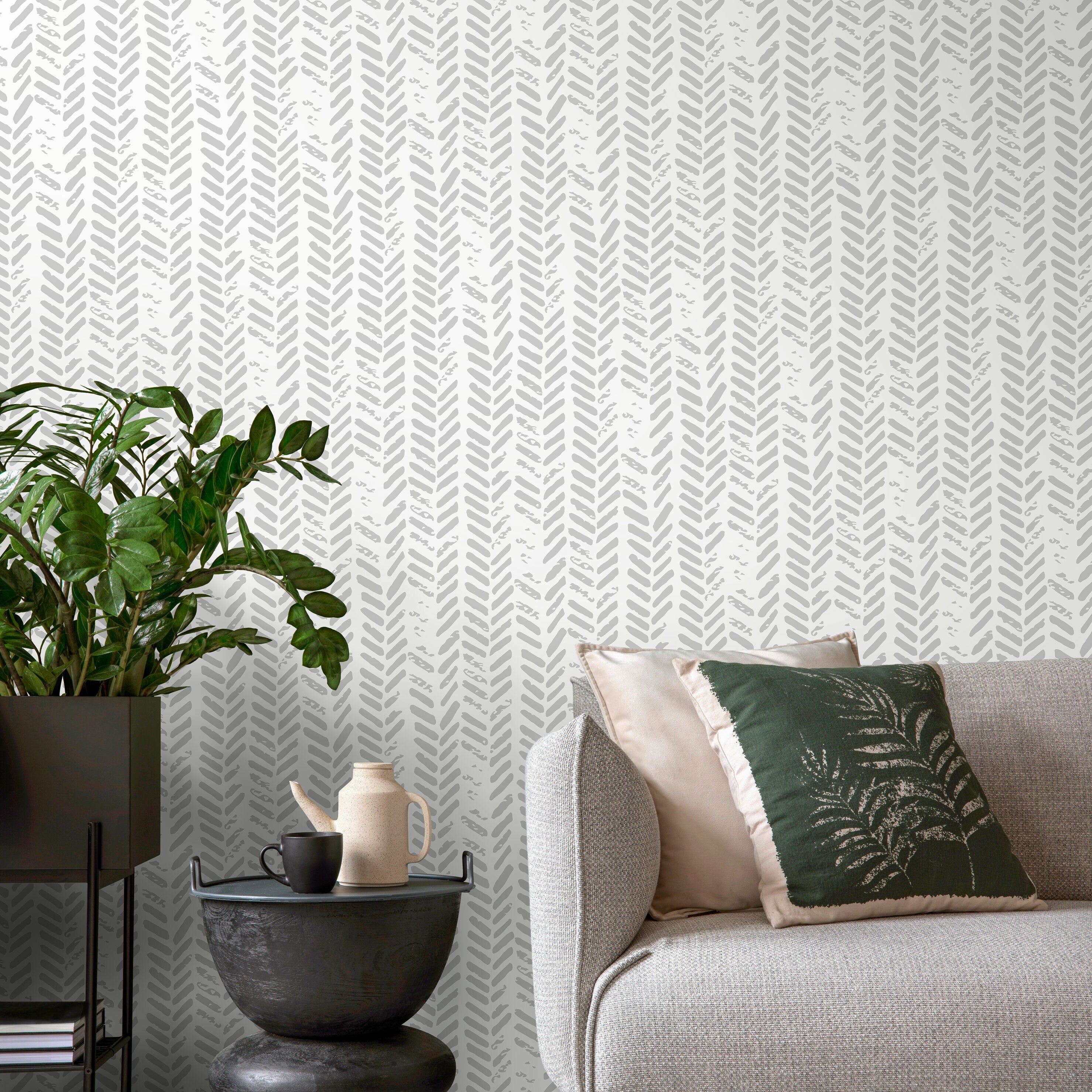 White Herringbone Peel And Stick Wallpaper