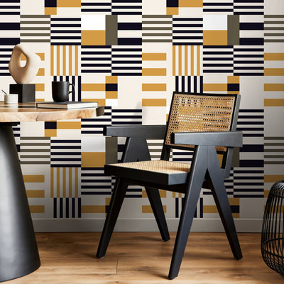 Black and Yellow Geometric Peel and Stick Wallpaper