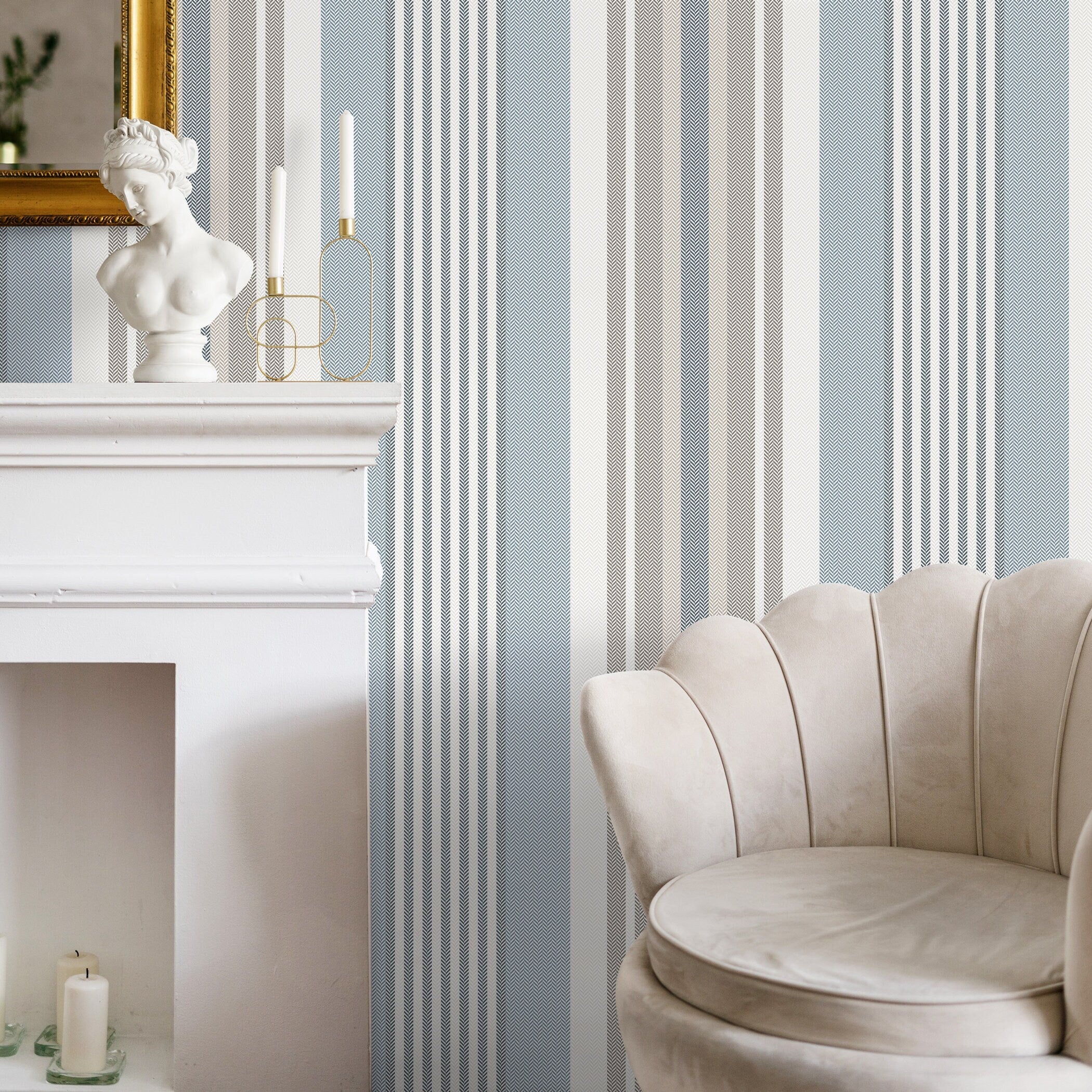 Blue Herringbone Peel And Stick Wallpaper