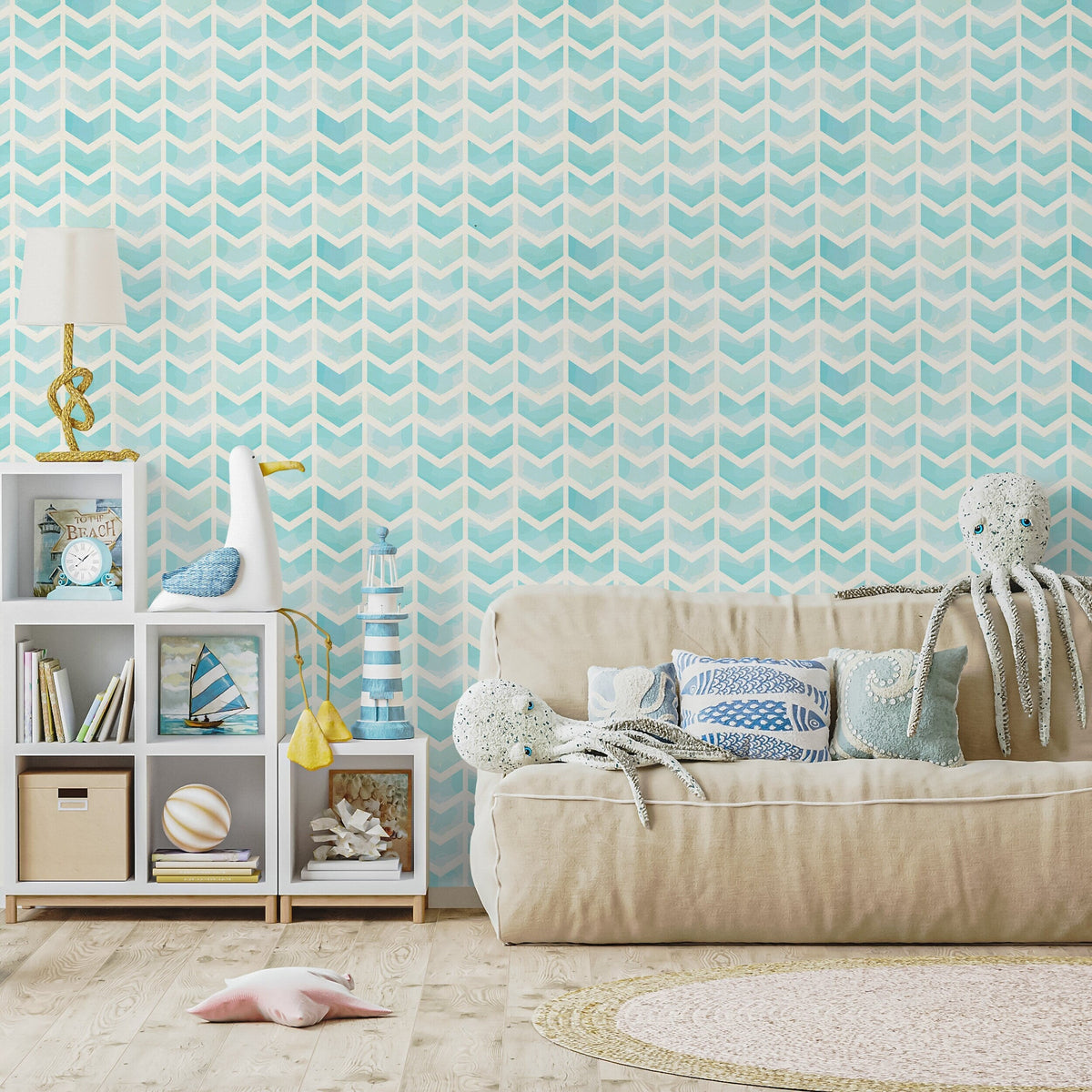 Teal Herringbone Wallpaper