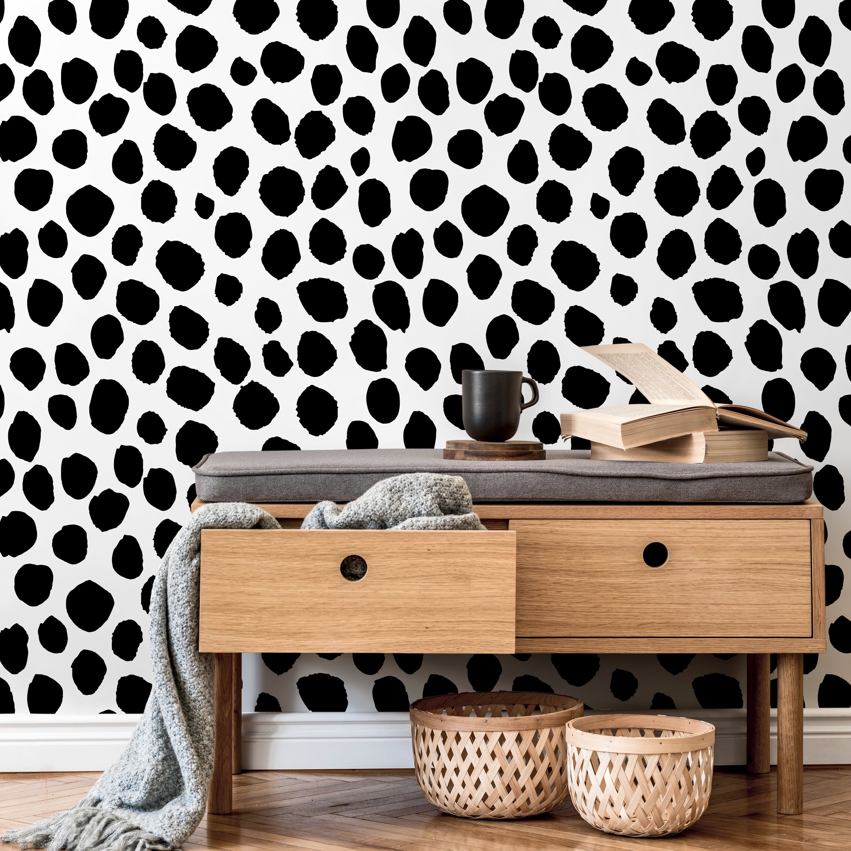 Peel And Stick Wallpaper Black And White Dots