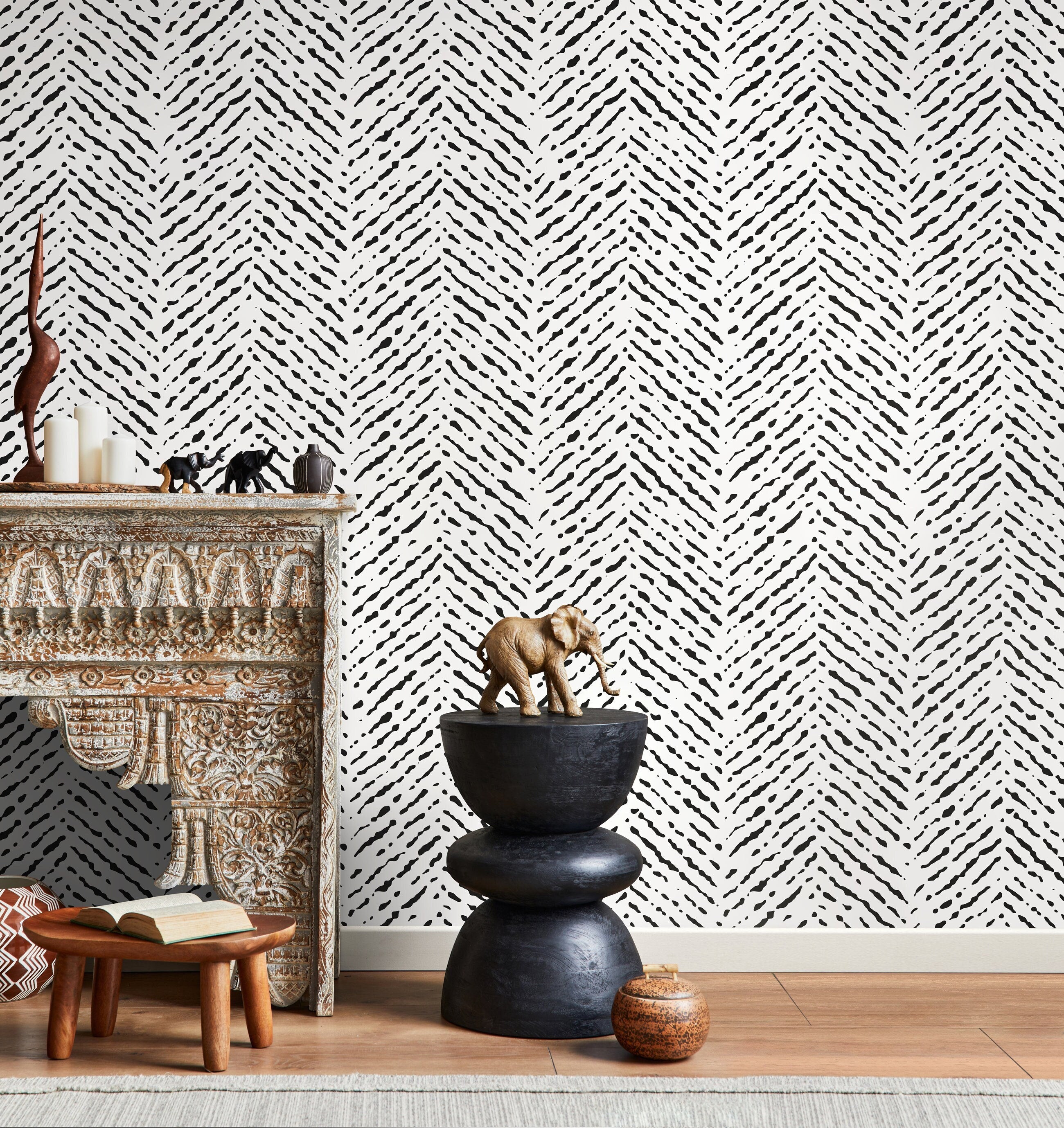 Black and White Herringbone Wallpaper
