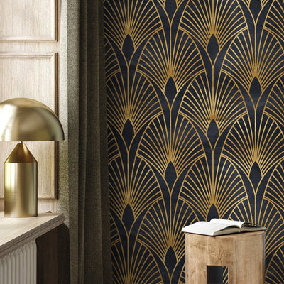 Black and Gold Geometric Peel and Stick Wallpaper