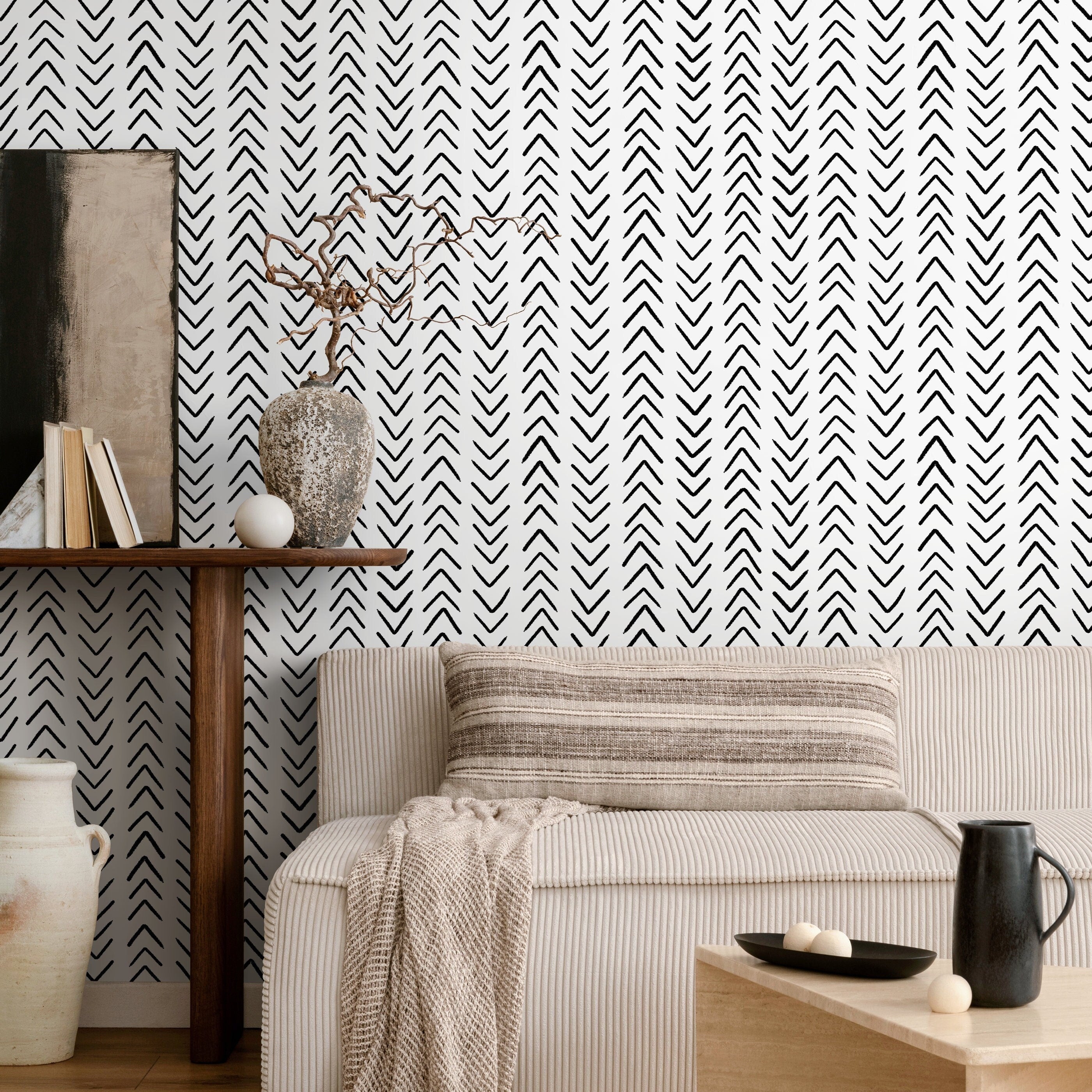 Black Herringbone Peel And Stick Wallpaper