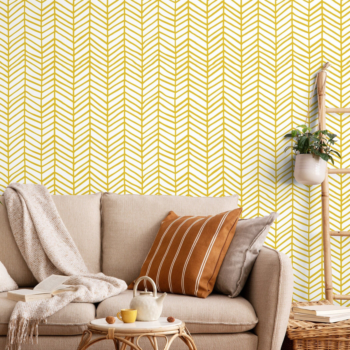 Yellow Herringbone Wallpaper
