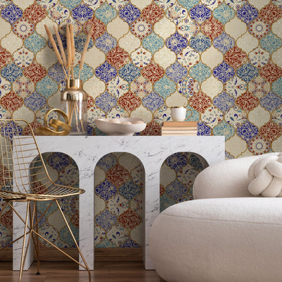 Blue and Gold Moroccan Wallpaper