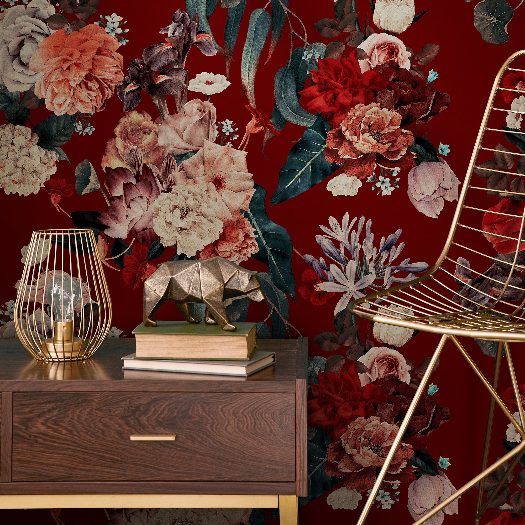 Burgundy Floral Wallpaper